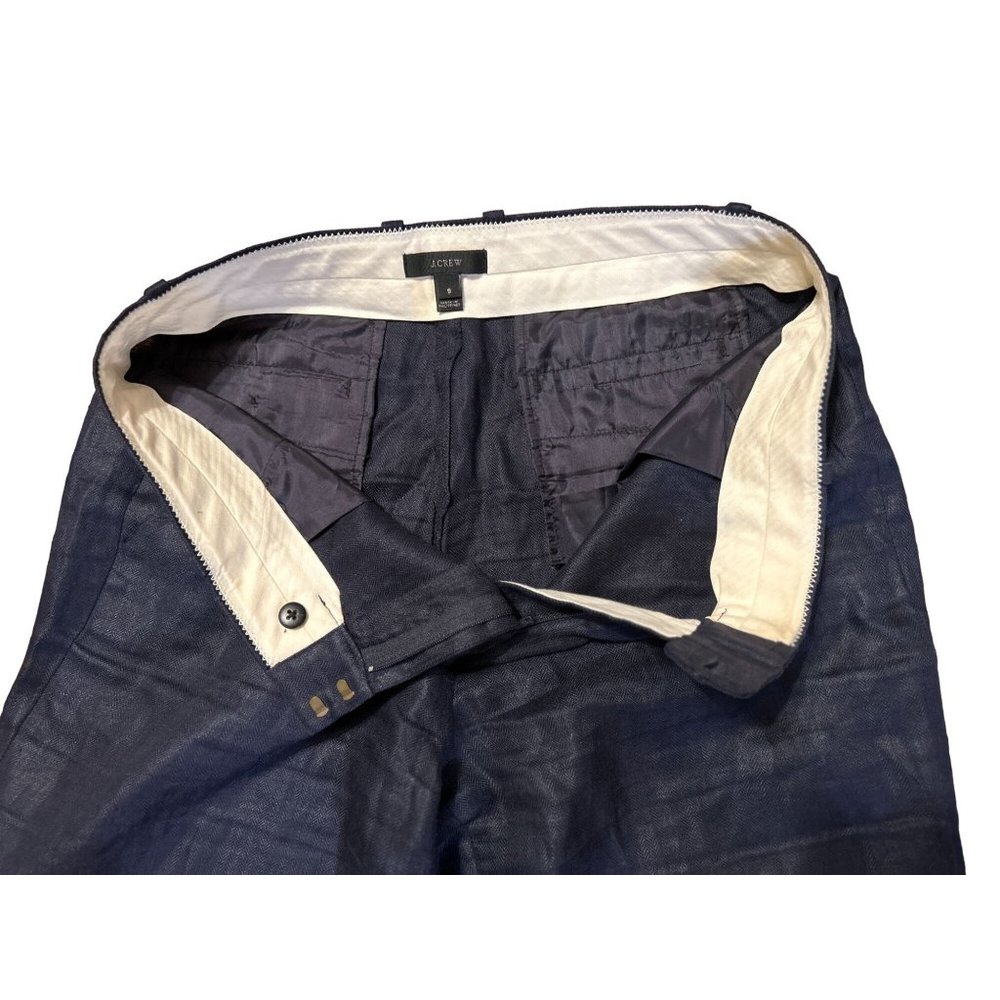 Women's J.Crew 100% Woven Linen Navy Blue Strait Leg Pants Trousers Size 8 - Picture 3 of 10